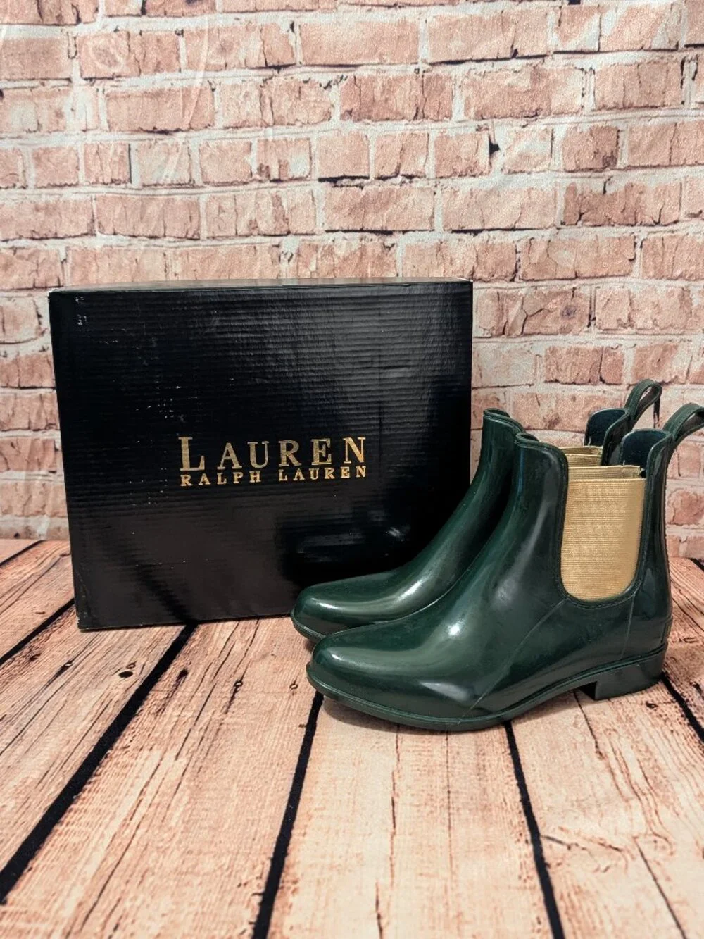 Lauren Ralph Lauren Tally Hunter Green Chelsea Rain Boots Size 6B